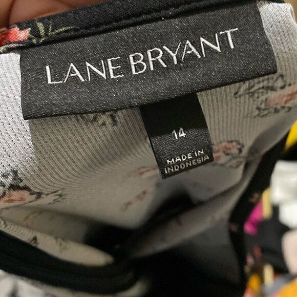 Lane Bryant Peplum Blouse Black Red Floral Short Sleeve Tie Waist Stretch - Picture 5 of 12